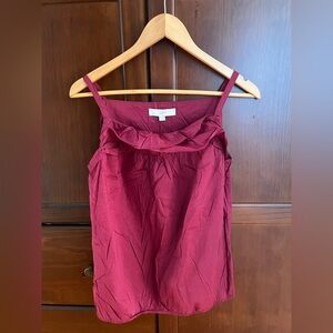 LOFT Ruffle Neck Sleeveless Cami Top in a vibrant "Deep Fuchsia" pink - S